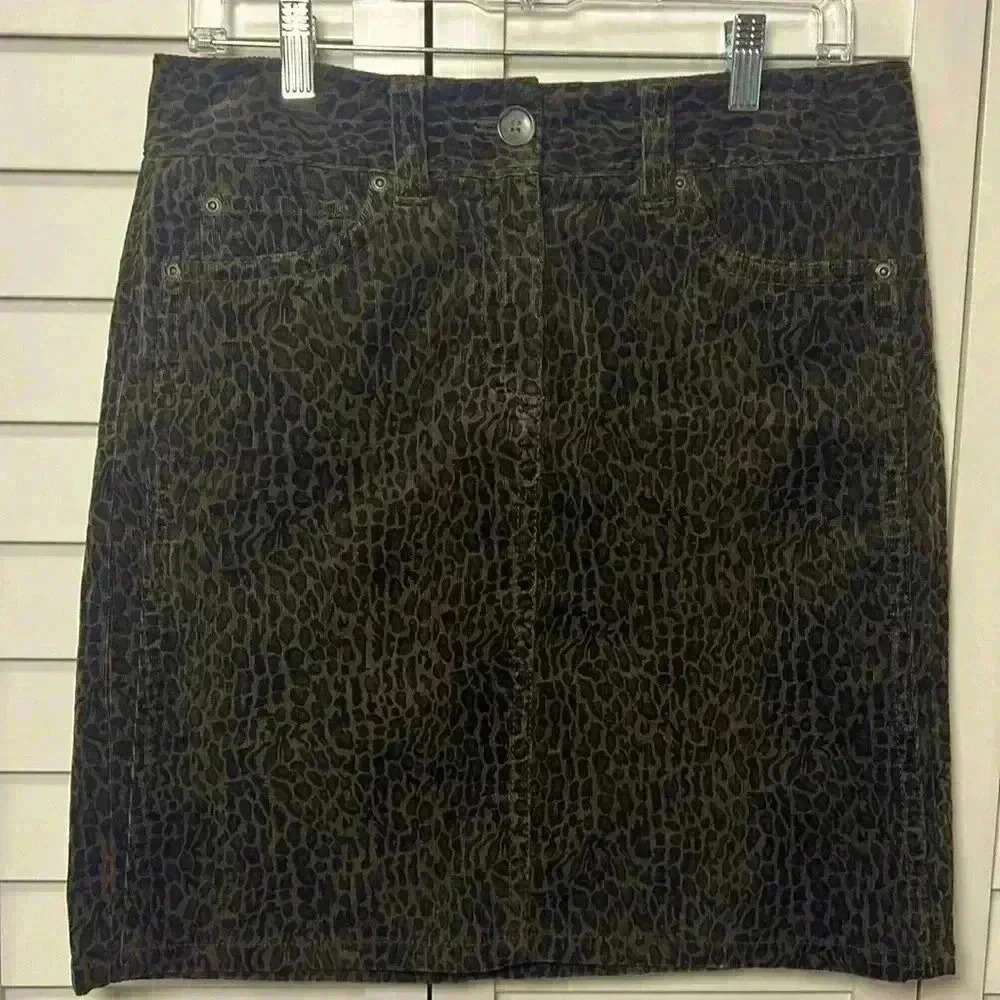 Ann Taylor Corduroy Leopard Print Stretch Pencil Skirt Size 6 Brown & Black